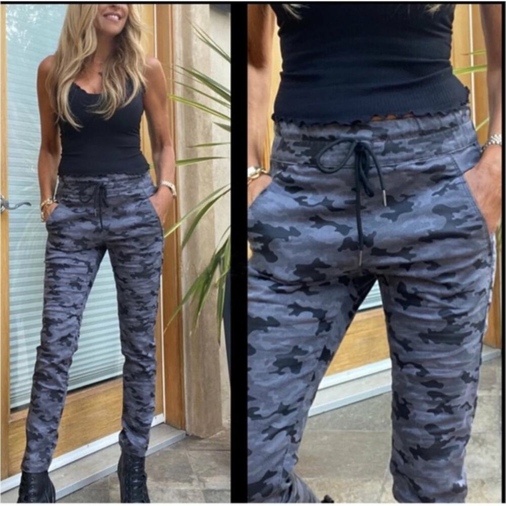 Flog Pants Women's Shely Drawstring Jogger Gray 27 Camouflage Elastic Waist chic